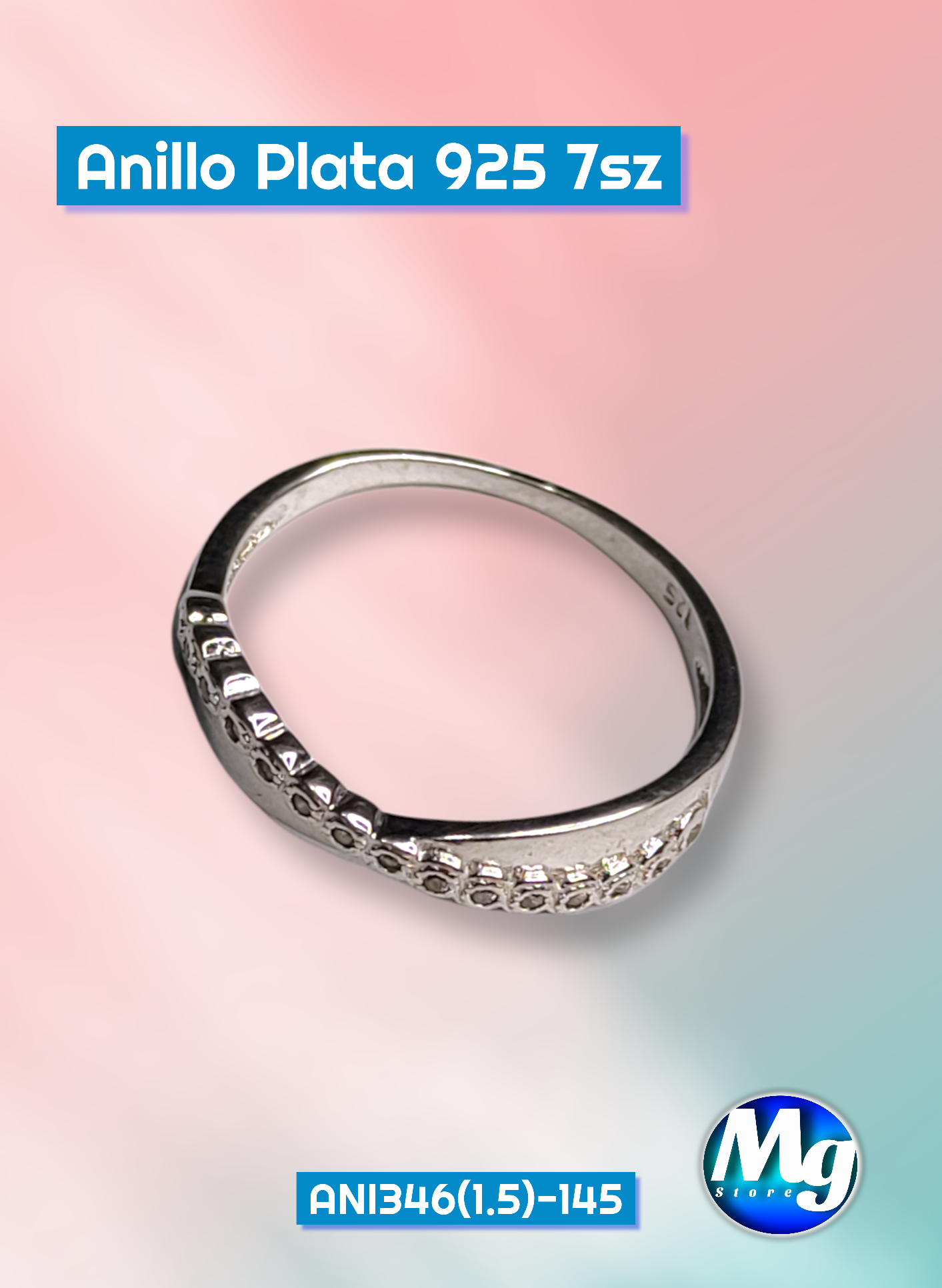 Anillo Plata Chispas Blancas 7 sz Ani 346