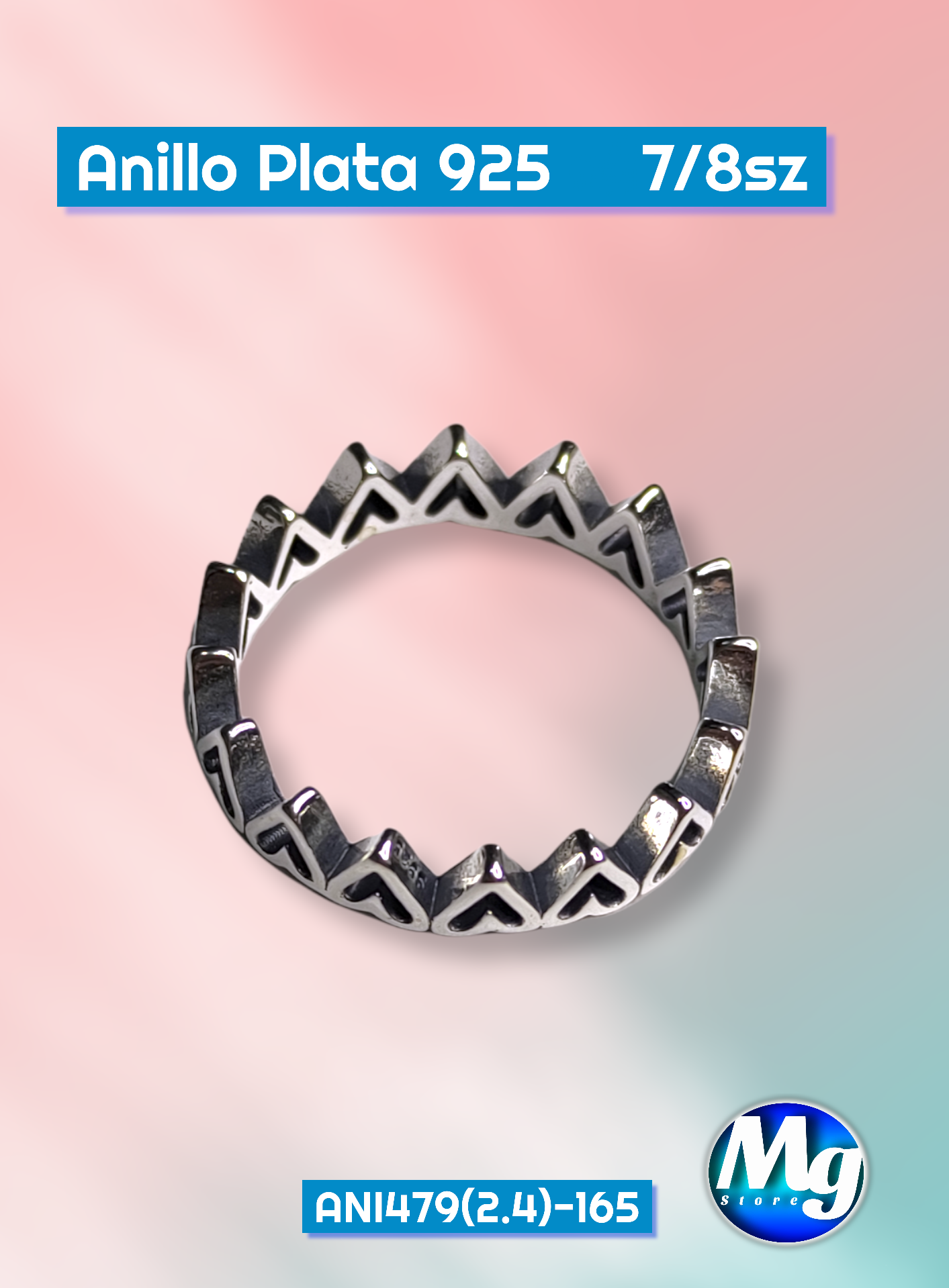 Anillo Plata Corona Corazón 7, 8 sz Ani 479