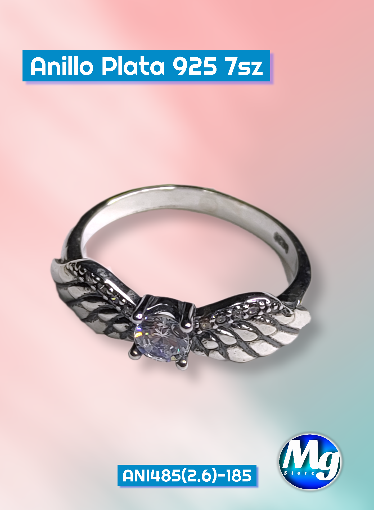 Anillo Plata Chispa Blanca Alas 7 sz Ani 485