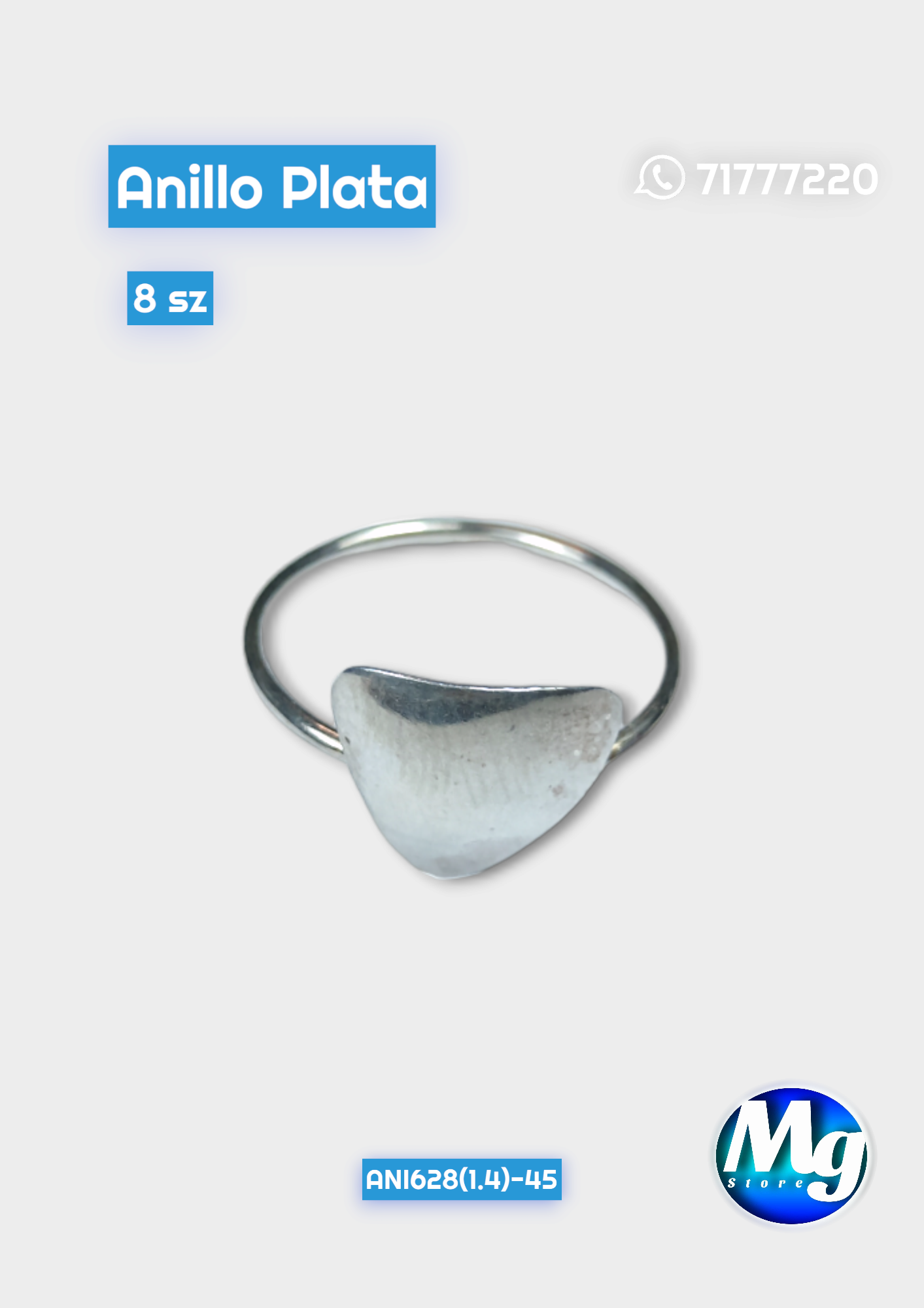 Anillo Plata Placa Triangular 8 sz Ani