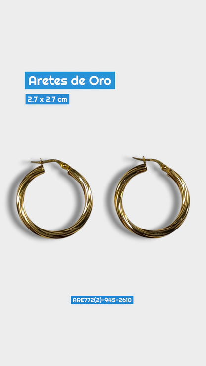 Aretes Argolla Oro Ondulado 2.7x2.7 cm 2610 Are 772