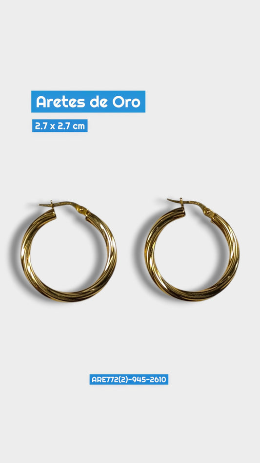 Aretes Argolla Oro Ondulado 2.7x2.7 cm 2610 Are 772