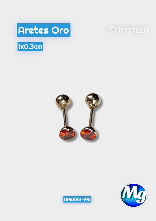 Aretes Oro Chispa Redonda Roja Are 1061