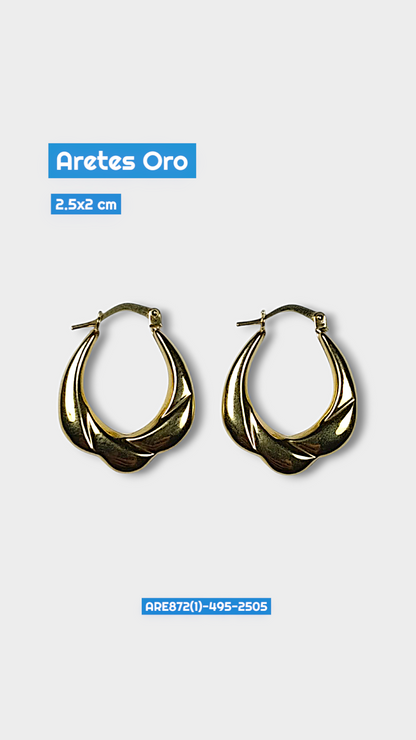 Aretes Argolla Oro Ondulado 2.5x2 cm 2505 Are 872