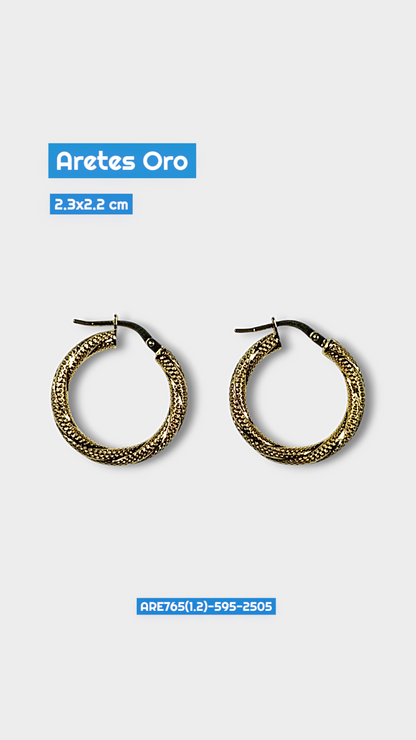 Aretes Argolla Oro Relieve de puntos 2.3x2.2 cm 2505 Are 765