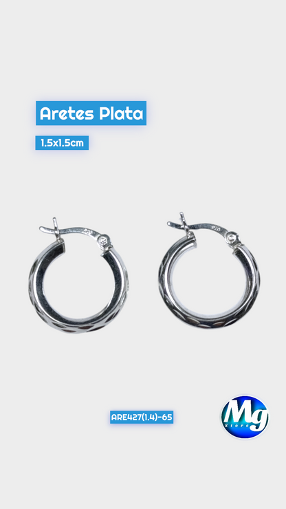 Aretes Plata Argolla Relieve Are 427