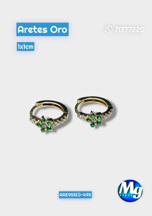 Aretes Oro Hug Chispas Verdes Are 955