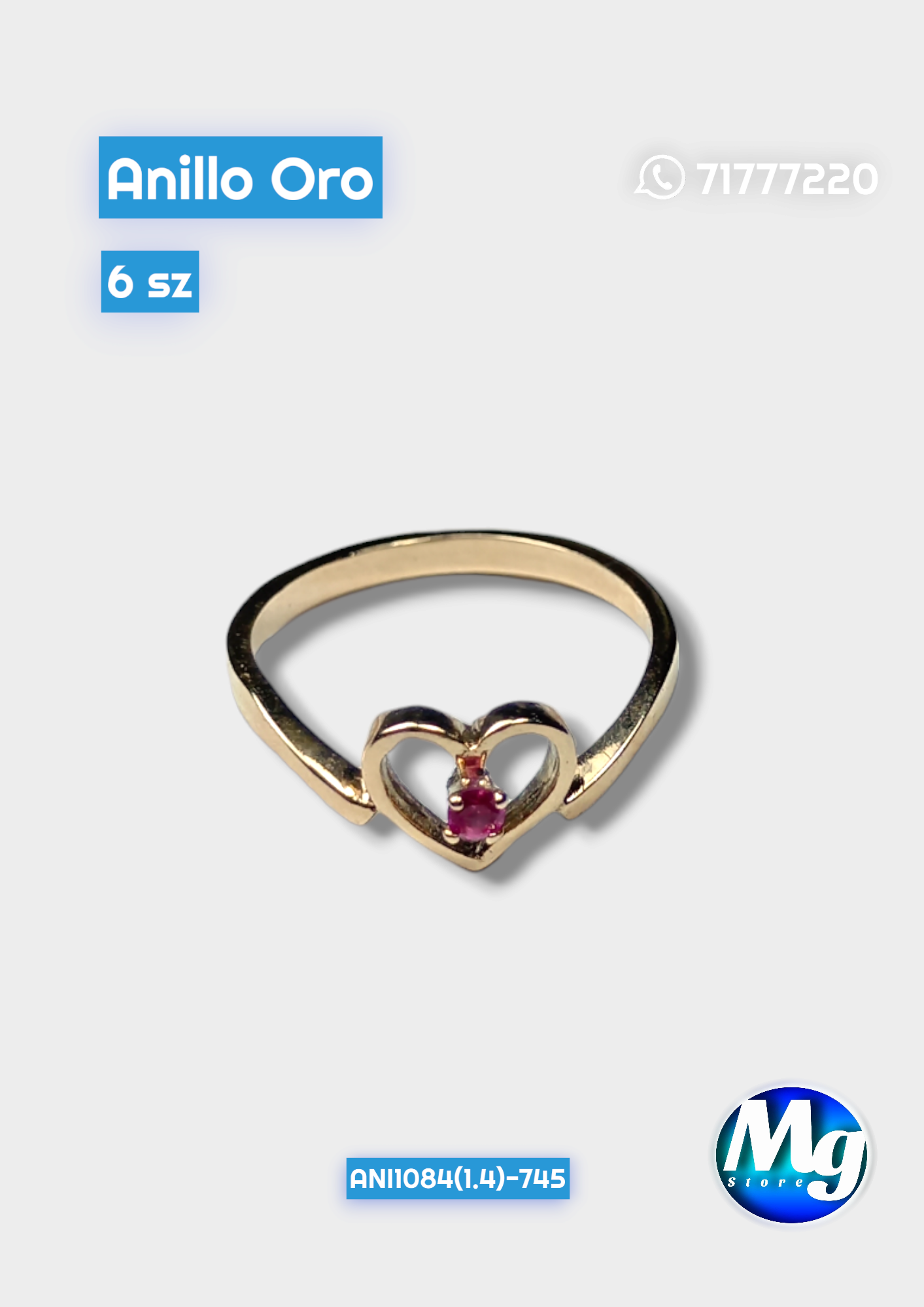 Anillo Oro Corazón Chispa Roja Ani 1084