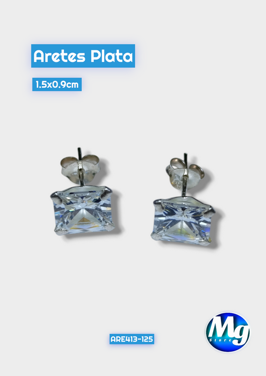 Aretes Plata Chispa Blanca Cuadrada Are 413