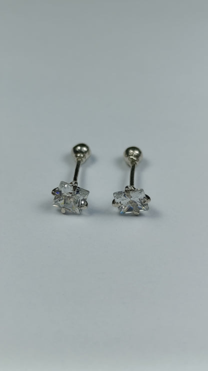 Aretes Plata Chispa Blanca Cuadrada Are 445