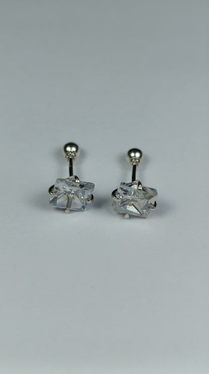 Aretes Plata Chispa Blanca Cuadrada Are 444