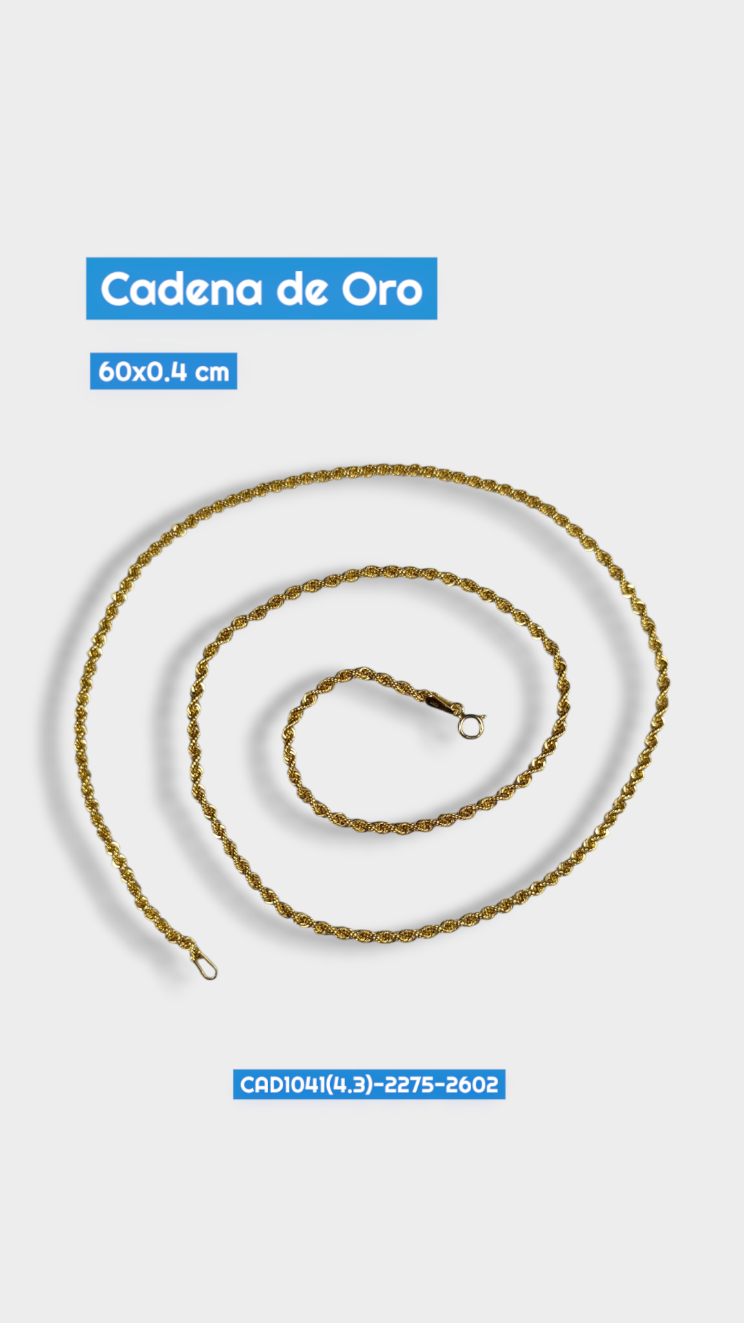 Cadena Oro Cordon Chino 60x04 cm 2602 Cad 1041