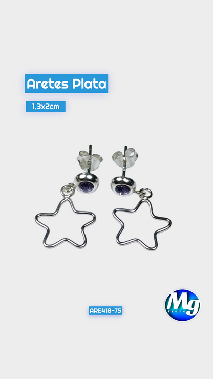 Aretes Plata Chispa Morada Colgate de Estrella Are 418