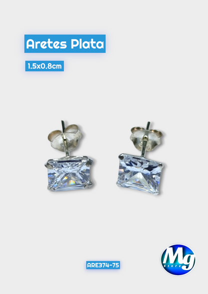 Aretes Plata Chispa Blanca Cuadrada Are 374