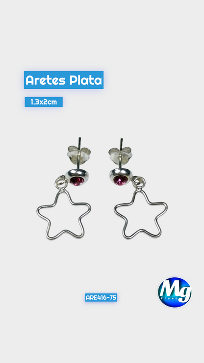 Aretes Plata Chispa Fucsia Colgate de Estrella Are 416